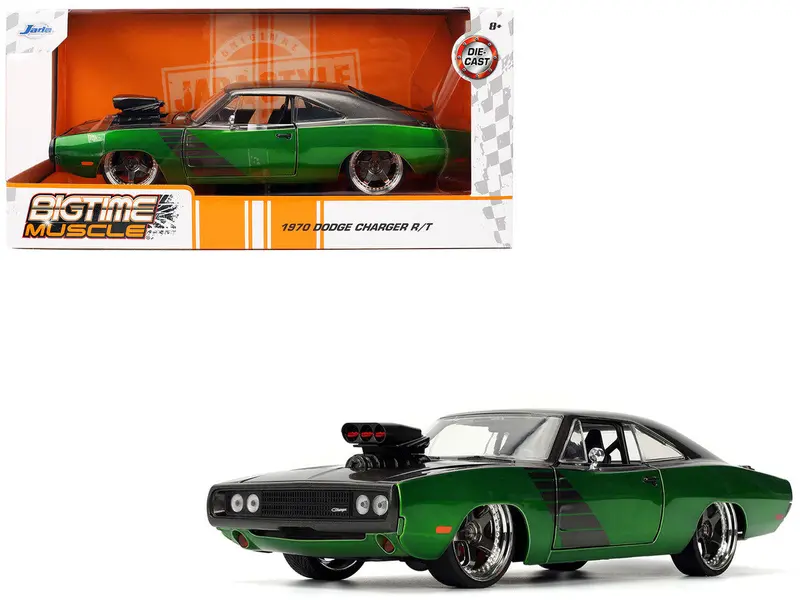 1:24 1970 Dodge Charger R/T -- Grey/Green -- Jada: Big Time Muscle 1