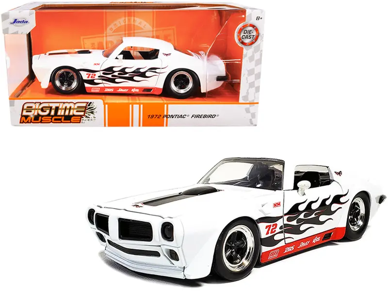 1:24 1972 Pontiac Firebird -- White W/Black Flames -- Jada: Bigtime Muscle 1