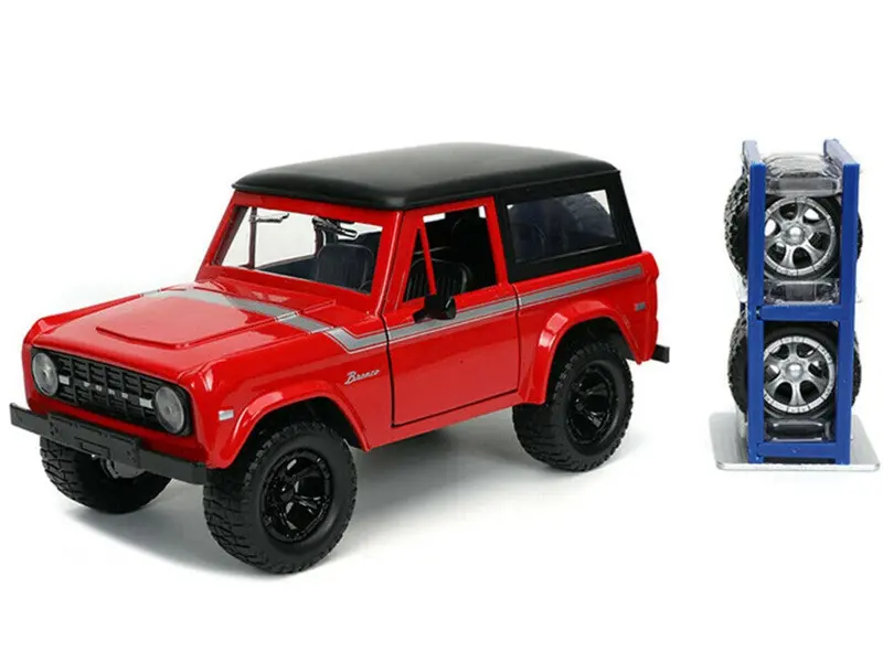 1:24 1973 Ford Bronco Hard Top -- Red W/Extra Wheels -- Jada: Just Trucks 1