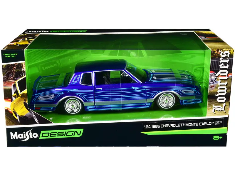 1:24 1986 Chevrolet Monte Carlo Ss Lowrider -- Candy Blue -- Maisto Design 1