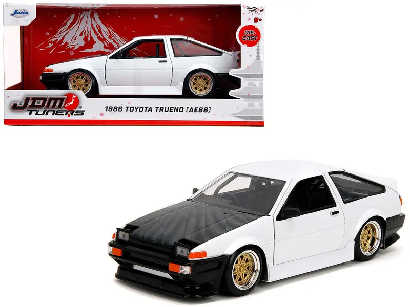 1:24 1986 Toyota Trueno (Ae86) -- White W/ Black Hood -- Jada: Jdm Tuners 1