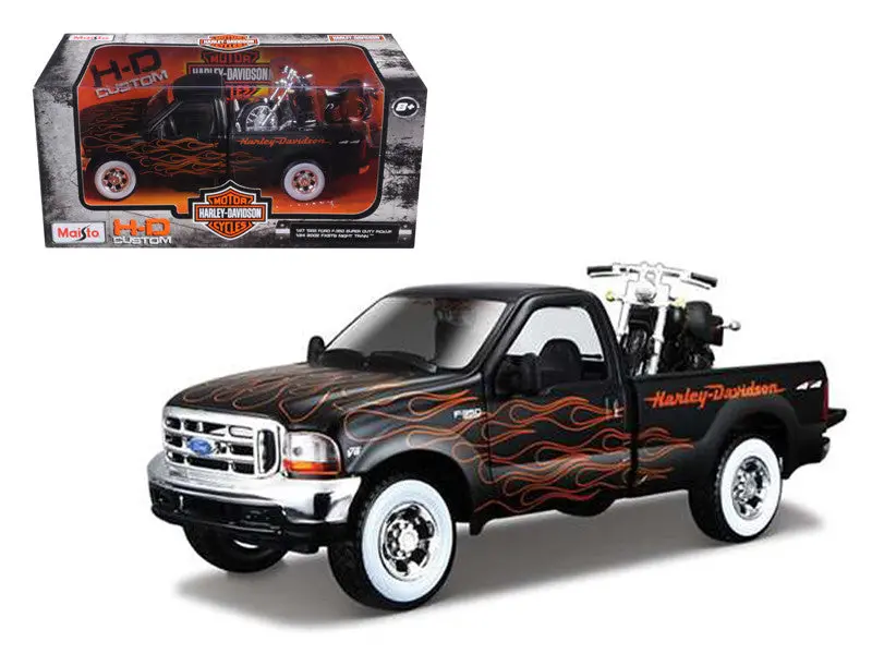 1:24 1999 Ford F-350 Super Duty & 2002 Harley-Davidson Flstb Motorbike -- Maisto 1