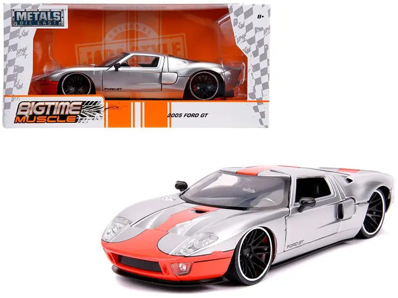 1:24 2005 Ford Gt -- Silver W/Orange Stripe -- Jada: Bigtime Muscle 1