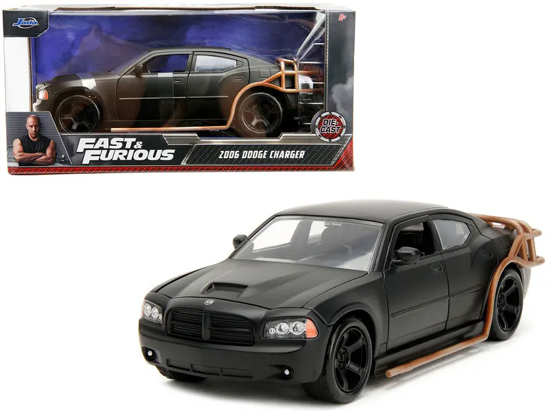 1:24 2006 Dodge Charger Heist Car -- Matt Black W/Cage -- Fast & Furious -- Jada 1