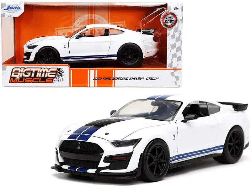 1:24 2020 Ford Mustang Shelby Gt500 -- White W/ Blue Stripes -- Jada 1
