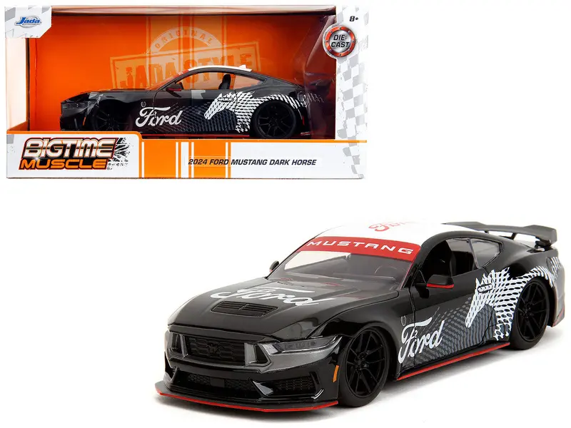 1:24 2024 Ford Mustang Dark Horse -- Black / White W/Horse Graphics -- Jada 1