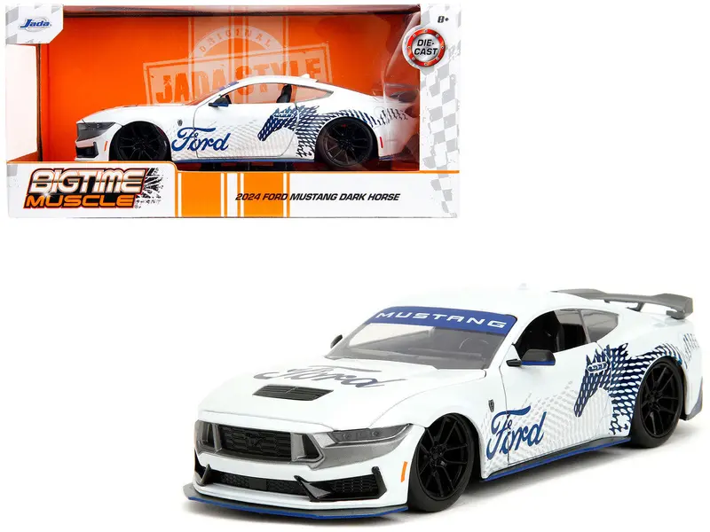1:24 2024 Ford Mustang Dark Horse -- White/Blue -- Jada: Big Time Muscle 1