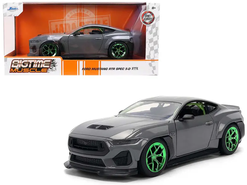 1:24 2024 Ford Mustang Rtr -- Grey/Green -- Jada: Big Time Muscle 1