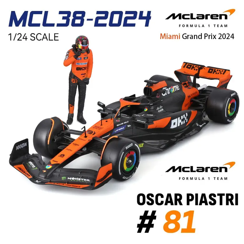 1:24 2024 Oscar Piastri -- Miami Gp -- #81 Mclaren Mcl38 -- Bburago F1 1
