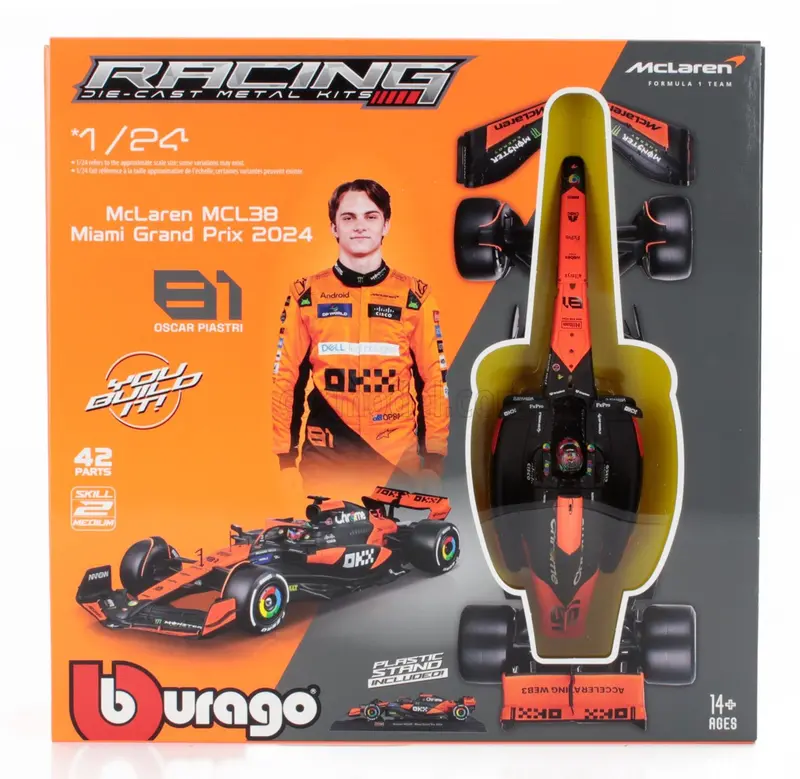 1:24 2024 Oscar Piastri -- Model Kit -- #81 Mclaren Mcl38 -- Bburago F1 1