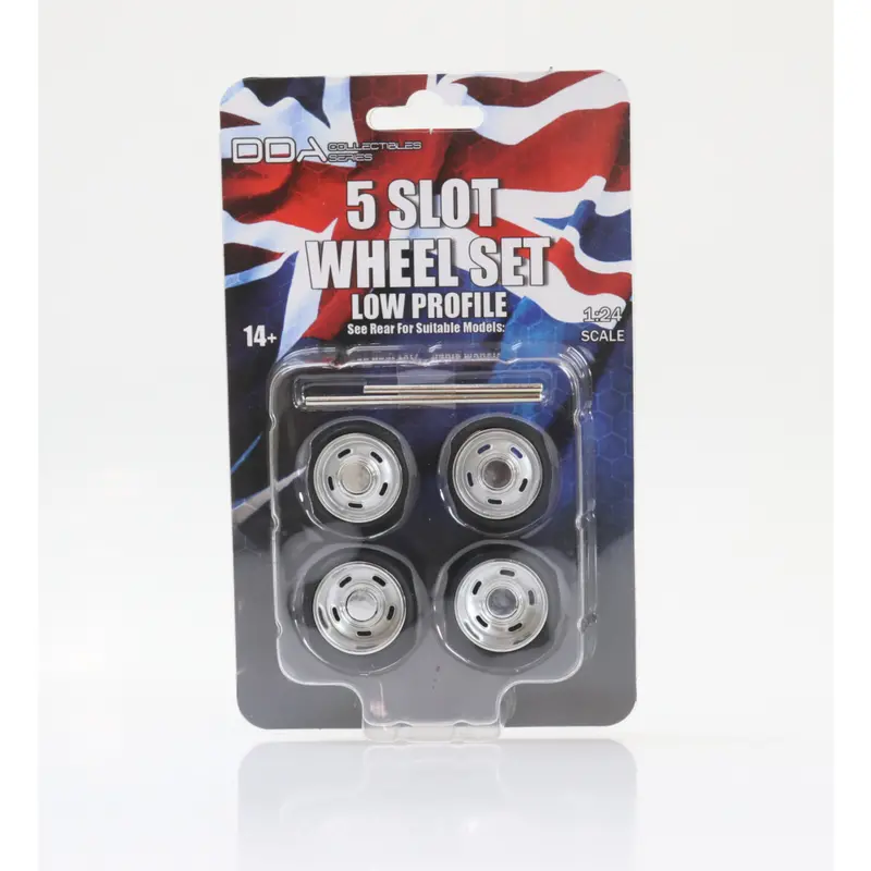 1:24 5 Slot Wheel Set -- Large Wheels Low Profile Tyres -- Chrome -- Dda 1