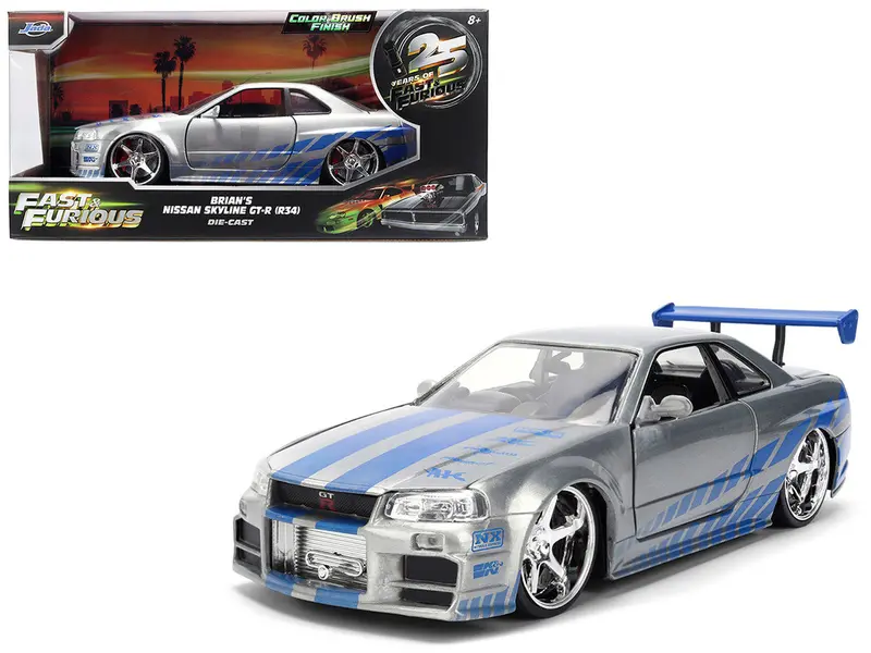 1:24 Brian's Nissan Skyline R34 Gt-R -- Colour Brush Finish -- Jada: F&F 25Th 1