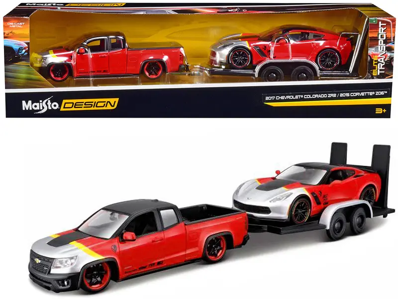 1:24 Chevrolet Colorado Pickup & Corvette Z06 -- Maisto Design Elite Transport 1