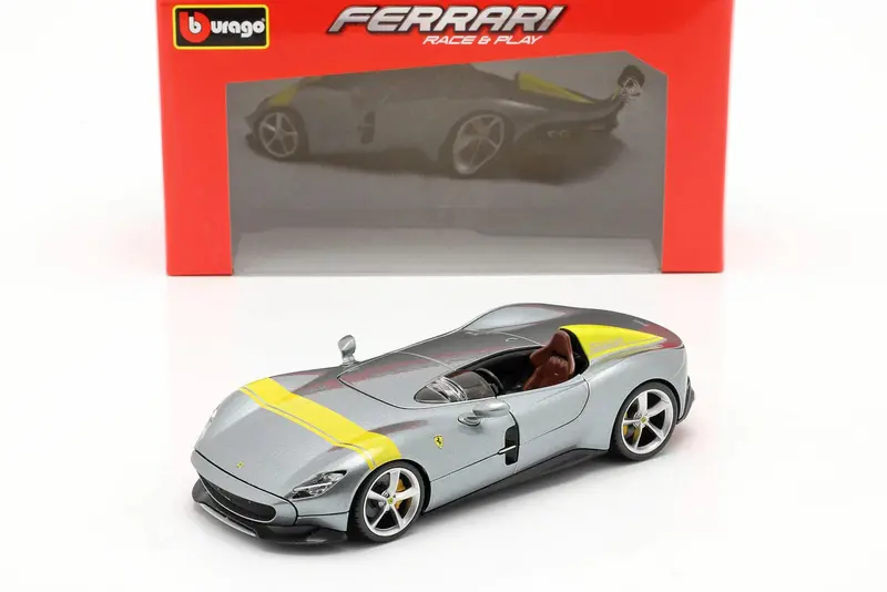 1:24 Ferrari Monza Sp1 -- Silver Metallic With Yellow Stripes -- Bburago Race & 1
