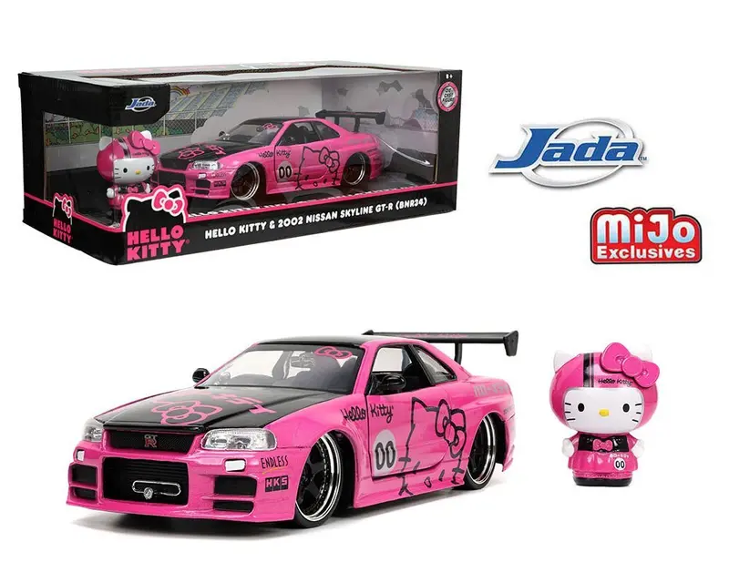 1:24 Hello Kitty W/Nissan Skyline R34 Gt-R -- Pink/Black -- Jada 1