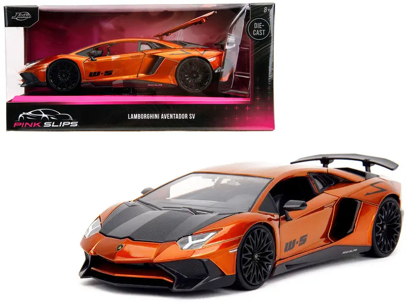 1:24 Lamborghini Aventador Sv - Orange Metallic W/Carbon Hood - Jada: Pink Slips 1