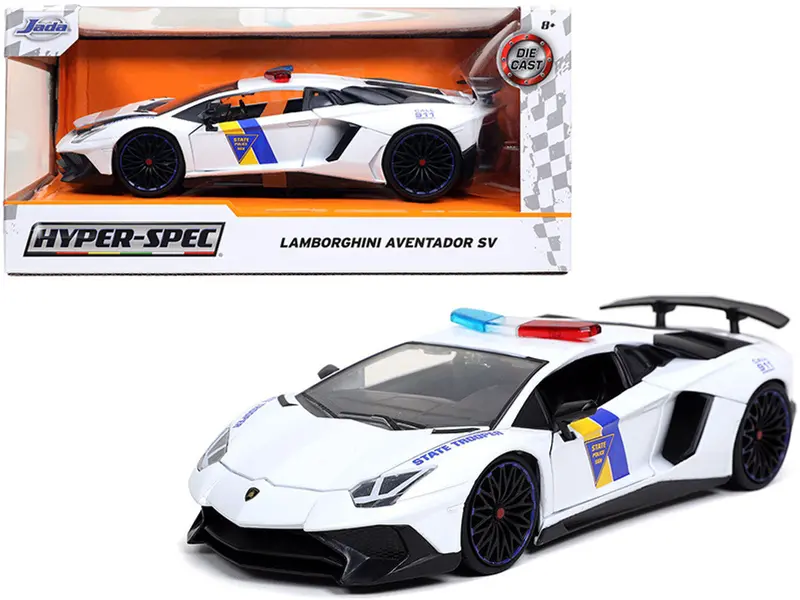 1:24 Lamborghini Aventador Sv -- "State Trooper" Police Car -- Jada: Hyper-Spec 1