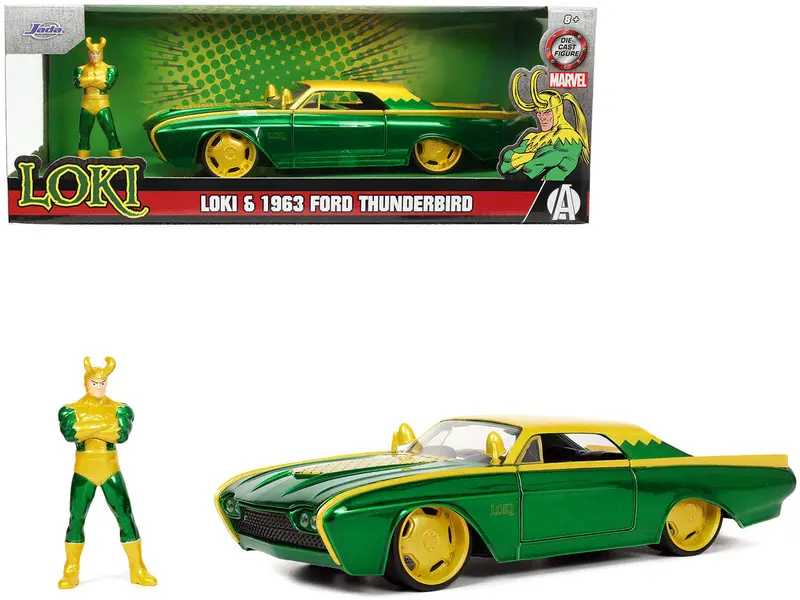 1:24 Loki W/1963 Ford Thunderbird Green/Yellow -- Marvel Jada 1