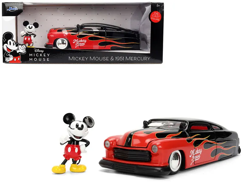 1:24 Mickey Mouse W/1951 Mercury Coupe - Black W/Flames -- Jada: Disney 1