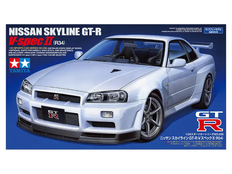 1:24 Nissan Skyline R34 Gt-R V-Spec Ii -- Plastic Kit -- Tamiya 24258 1