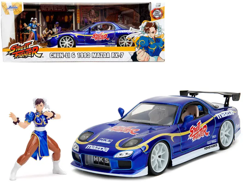 1:24 Street Fighter - Chun-Li W/1993 Mazda Rx-7 Candy Blue -- Jada 1