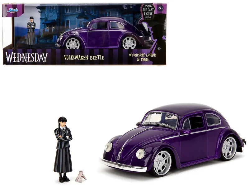 1:24 Wednesday Addams & Thing W/Vw Beetle Purple Metallic -- Jada 1