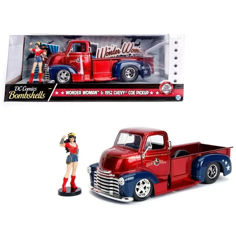 1:24 Wonder Woman W/1952 Chevrolet Coe Pickup -- Red/Blue -- Jada 1