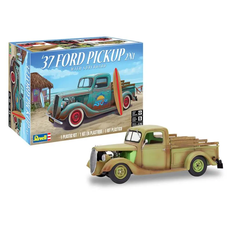 1:25 1937 Ford Pickup Street Rod W/Surfboard -- Plastic Kit -- Revell 14516 1