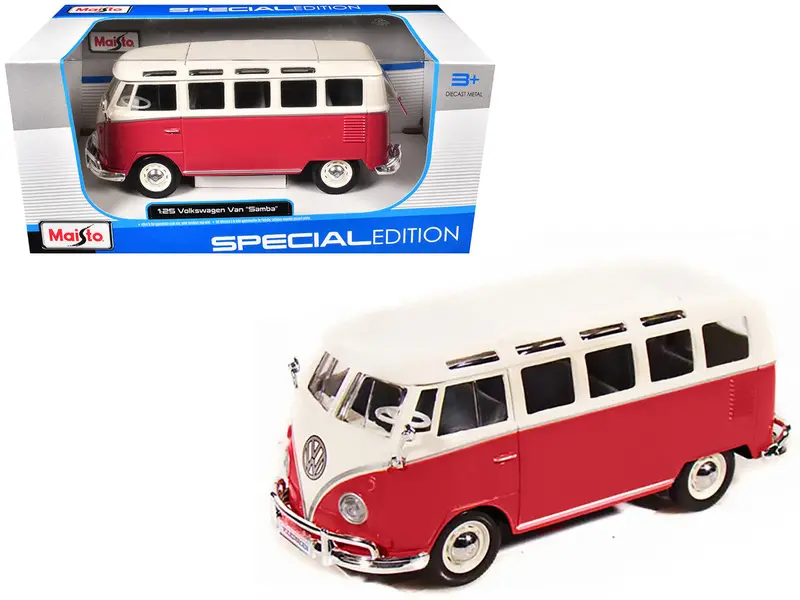 1:25 Volkswagen Kombi Van Samba Bus -- Red/White -- Maisto (1:24) 1