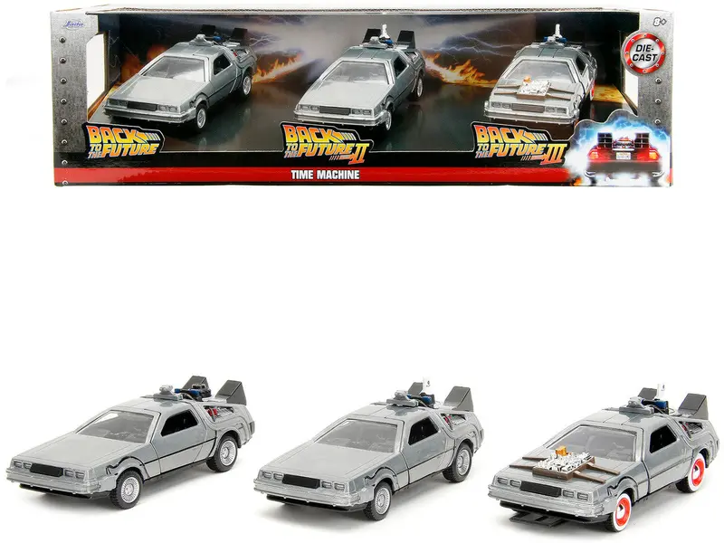 1:32 3-Pack Back To The Future 1, 2, & 3 -- Delorean Dmc-12 Time Machine -- Jada 1
