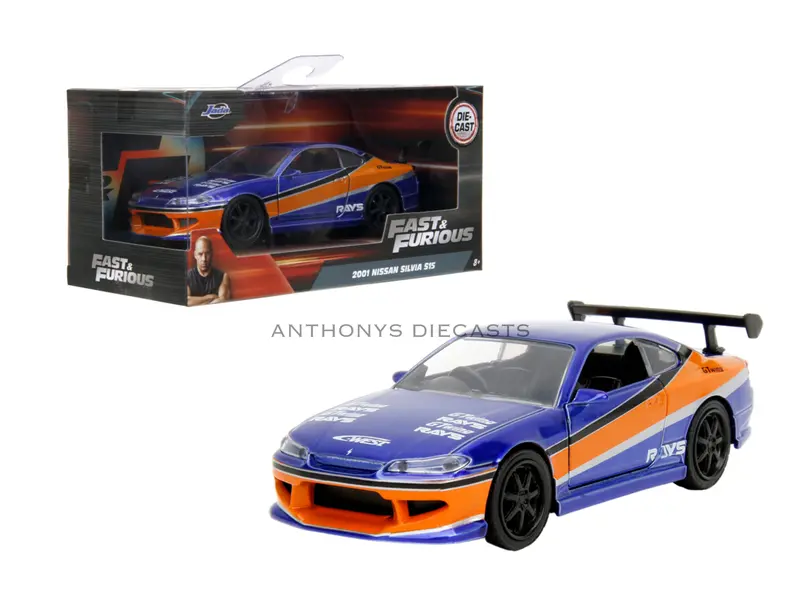 1:32 Han's 2001 Nissan Silvia S15 - Mona Lisa Blue/Orange -- Fast & Furious Jada 1