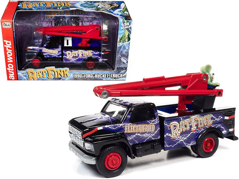 1:34 1990 Ford Utility Bucket Truck -- Coin Bank W/Rat Fink Figurine -- Auto Wor 1