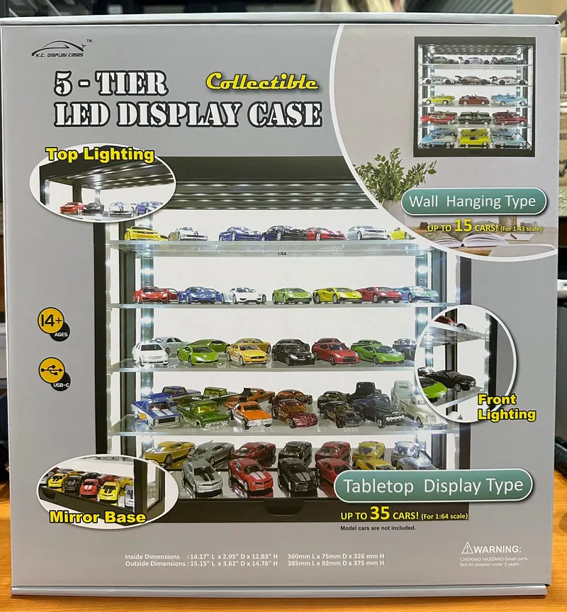 1:43/1:64 5-Tier Display Case W/ Led Lights & 5 Shelves -- King Creations 1