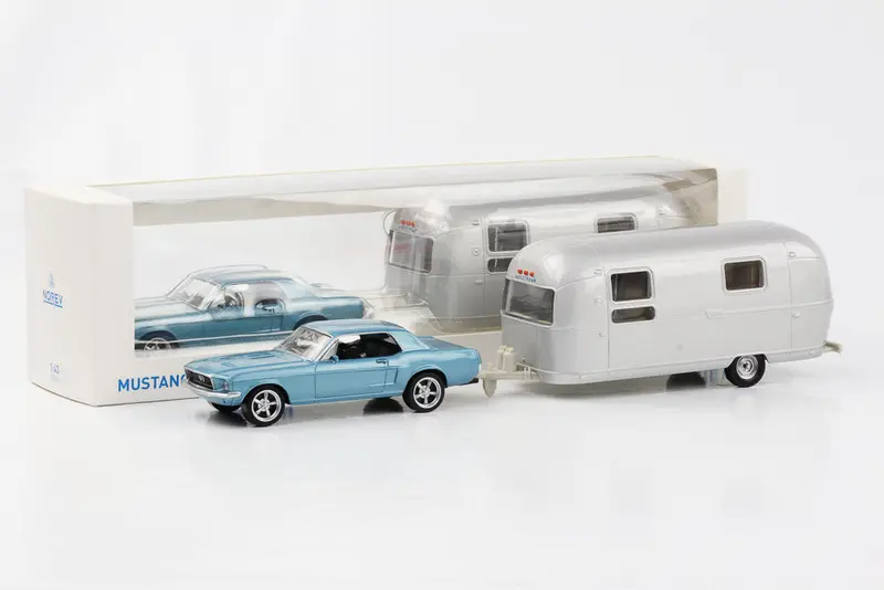 1:43 1968 Ford Mustang W/Airstream Caravan -- Blue Metallic -- Norev 1