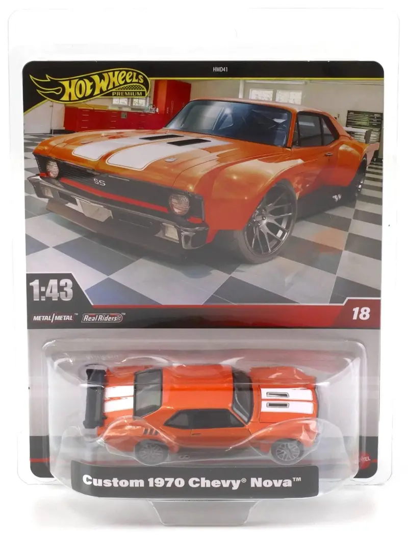 1:43 1970 Chevrolet Nova Custom Widebody -- Orange -- Hot Wheels Hwg43 1