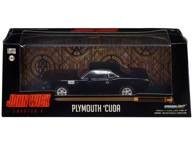 1:43 1971 Plymouth Cuda Black -- John Wick: Chapter 4 -- Greenlight 1