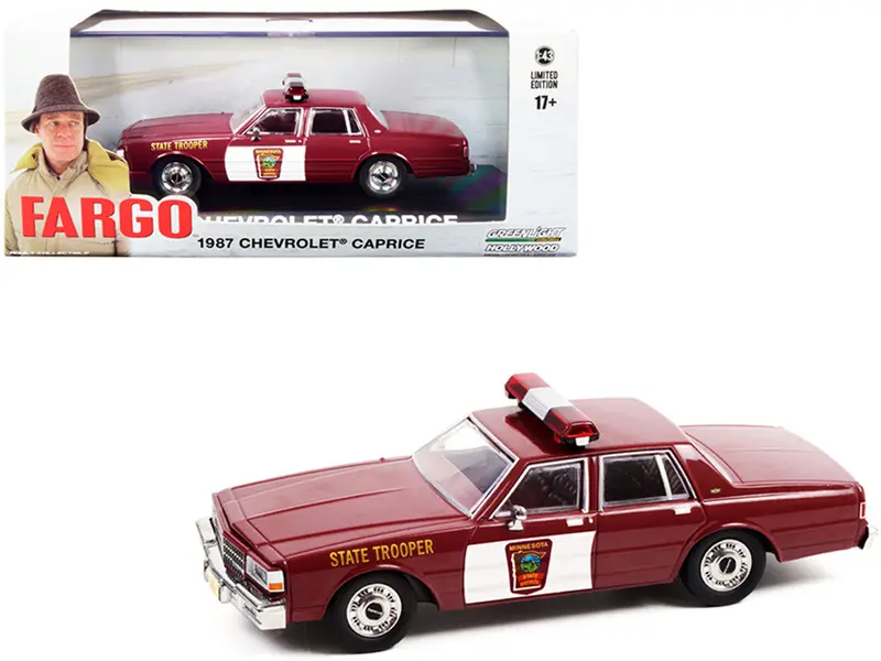 1:43 1987 Chevrolet Caprice -- Burgundy Police Car "Fargo" -- Greenlight 1