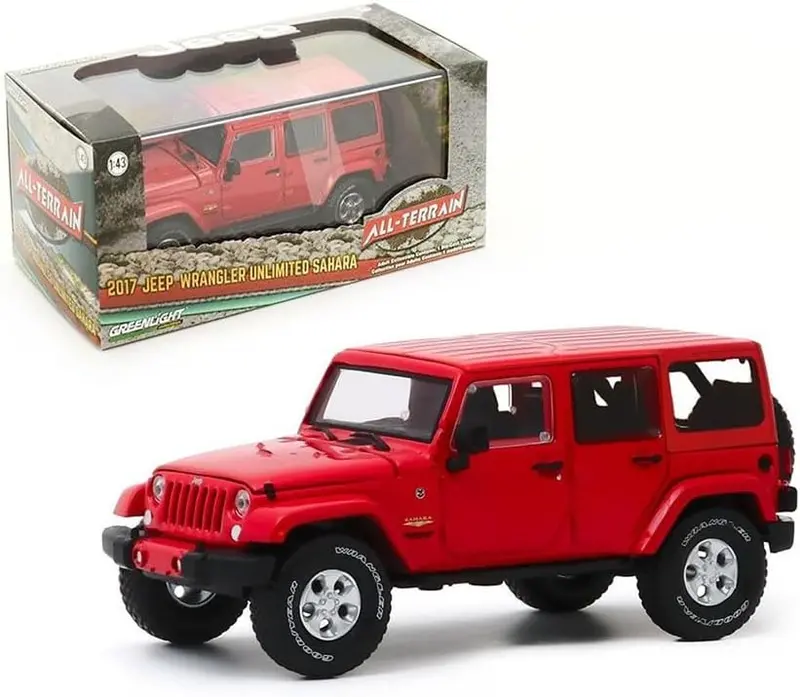 1:43 2017 Jeep Wrangler Unlimited Sahara -- Firecracker Red -- Greenlight 1