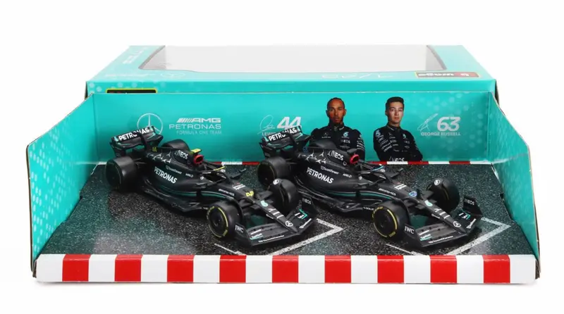 1:43 2023 Mercedes-Amg W14 F1 Team 2-Pack Set -- Hamilton/Russell -- Bburago F1 1