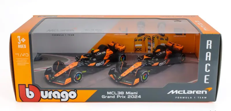 1:43 2024 Mclaren F1 Team 2-Pack Set -- Oscar Piastri/Lando Norris -- Bburago 1