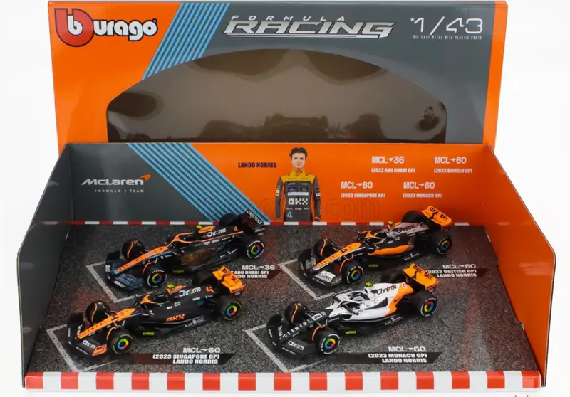 1:43 2024 Mclaren F1 Team 4-Pack Set -- Mcl36 Mcl60 Lando Norris -- Bburago 1