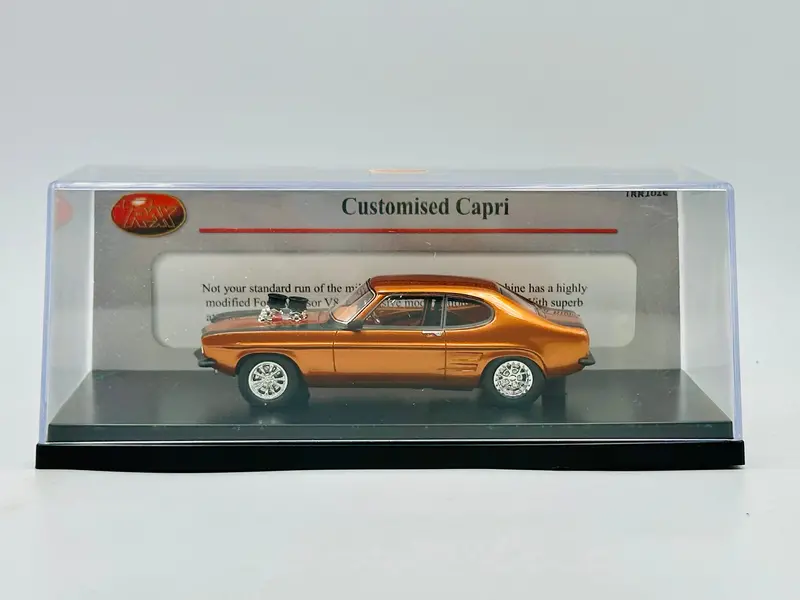 1:43 Ford Capri Customised -- Metallic Orange W/Black Stripes -- Trax Trr102c 1