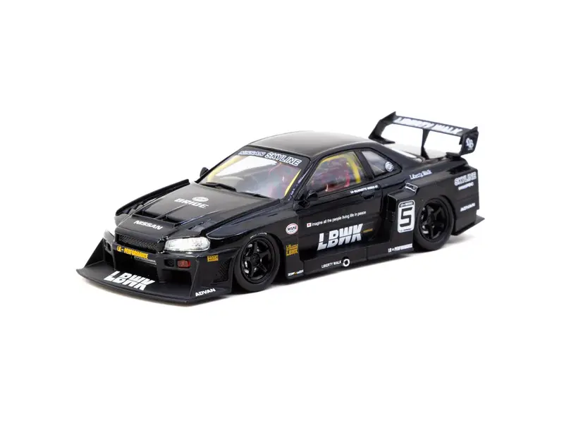 1:43 Lbwk Nissan E-R34 Silhouette Skyline - Liberty Walk Black -- Tarmac Works 1