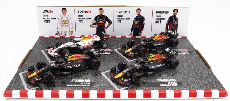 1:43 Red Bull Racing 4-Pack Set -- Max Verstappen/Sergio Perez -- Bburago F1 1