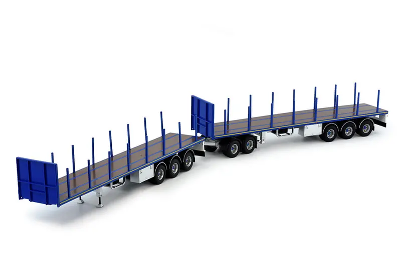 1:50 Road Train Truck Trailer Set With Dolly -- Blue -- Tekno 1