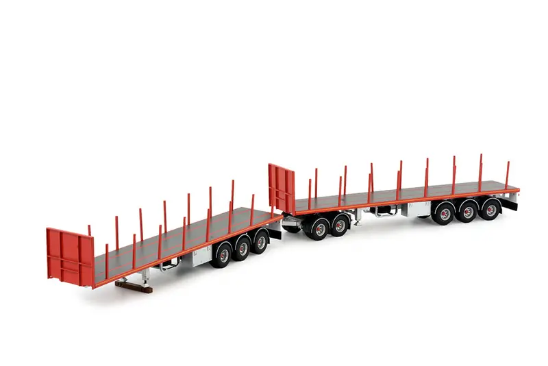 1:50 Road Train Truck Trailer Set With Dolly -- Red -- Tekno 1