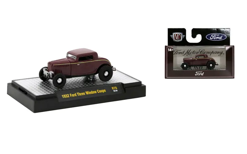 1:64 1932 Ford Three Window Coupe -- Maroon -- M2 Machines 1