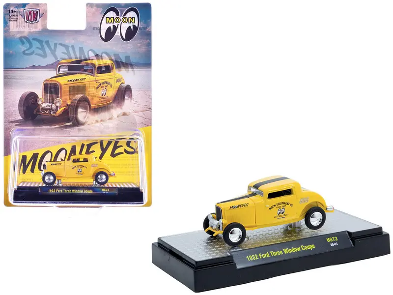 1:64 1932 Ford Three Window Coupe -- Mooneyes Yellow -- M2 Machines 1
