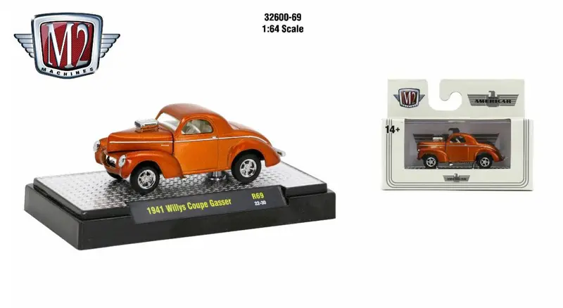 1:64 1941 Willys Coupe Gasser -- Metallic Orange -- M2 Machines 1