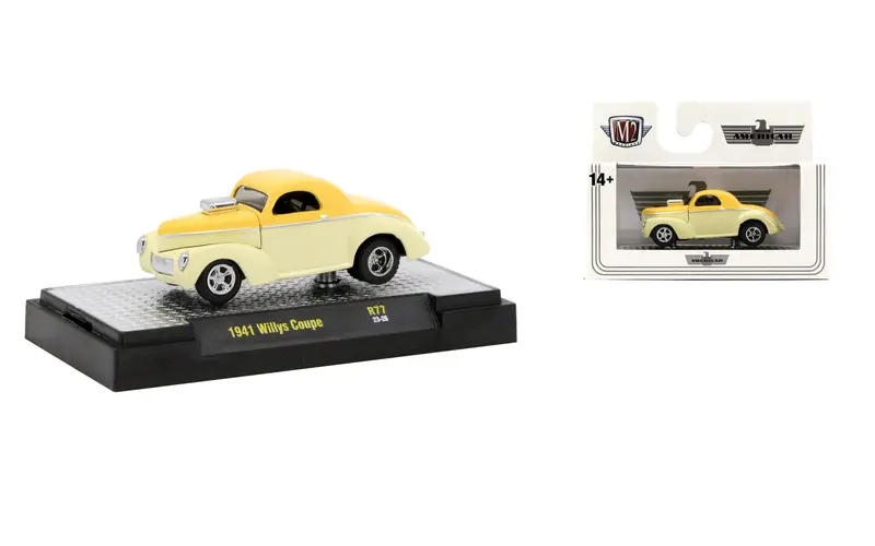 1:64 1941 Willys Coupe -- Yellow/Cream -- M2 Machines Auto Thentics 77 1